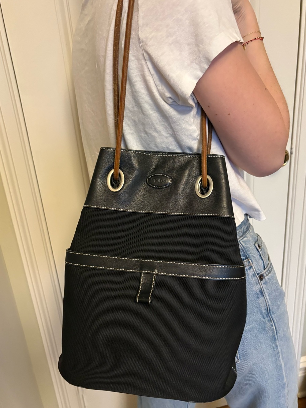 Vintage Tod’s Canvas and Leather Bucket Tote